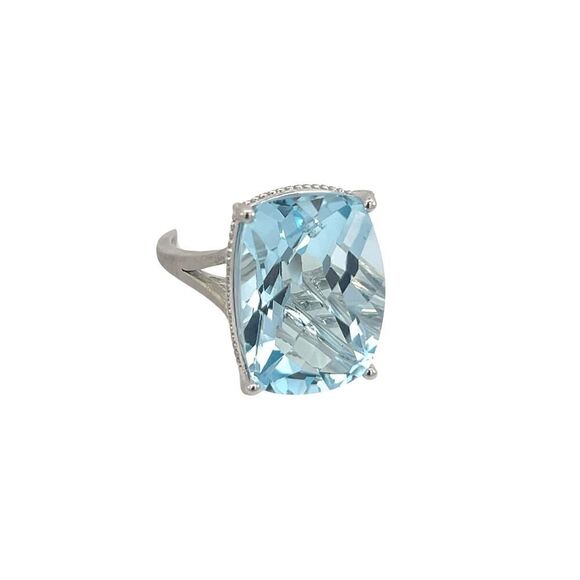 Natural Solitaire Blue Topaz Ring 6.5 14k WG 19.58 Cts Certified $3,950 310546 - Picture 5 of 16